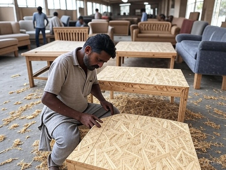Assembly of sofa and bed frames by craftsmen at RahulRaj Furniture